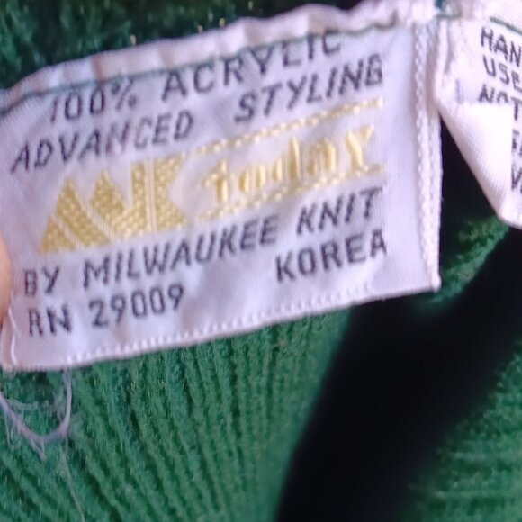 Women's Medium Vintage Sweater Green Ribbed Knit Sleeveless Top 70s Knit - Picture 5 of 5